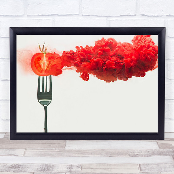 Disintegrated Tomato Tomatoes Kitchen Fork Cutlery Smoke Water Wall Art Print