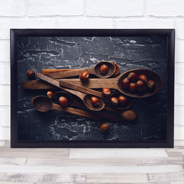 Hazelnuts Nuts Food Vegan Rustic Retro Kitchen Spoon Spoons Wall Art Print