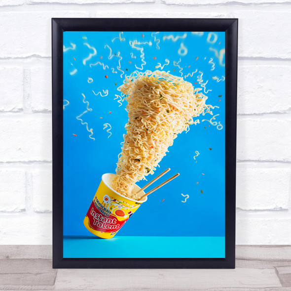 Ramen Cup Noodles Food Asian Tornado Explosion Blue Lunch Wall Art Print
