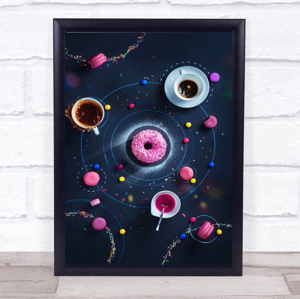 Space Donut Pink Galaxy Splash Snack Pastry Frosting Eat Wall Art Print