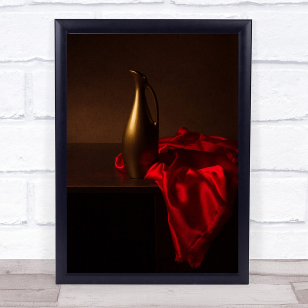 With Red Cloth Golden Jug Vase Fabric Wall Art Print