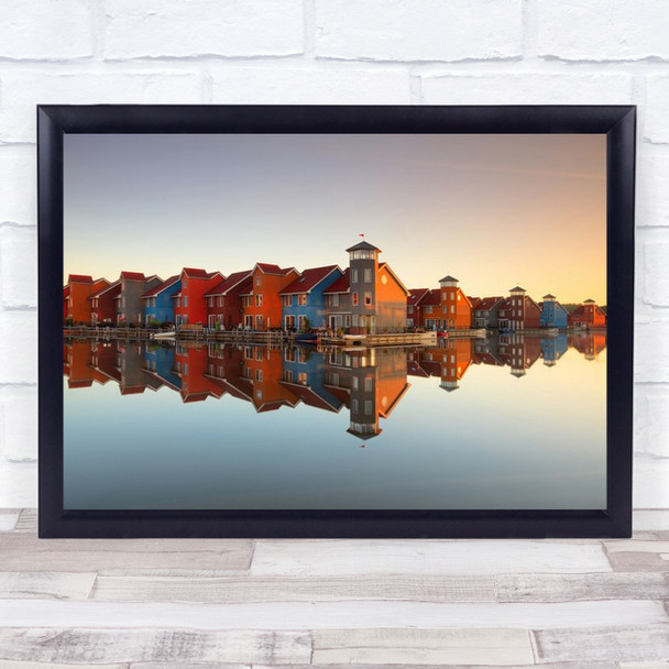 Colourful Village Sunrise City Cityscape Skyline Mirror Reflection Art Print