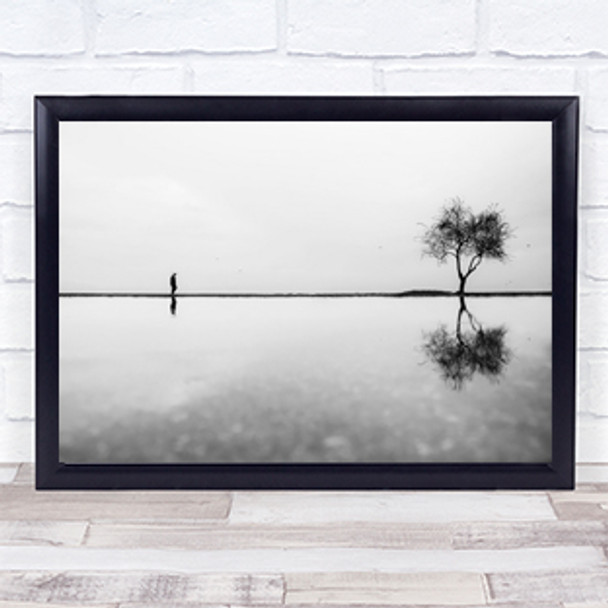 Alone Lonely Man Tree Loneliness Reflection Wall Art Print