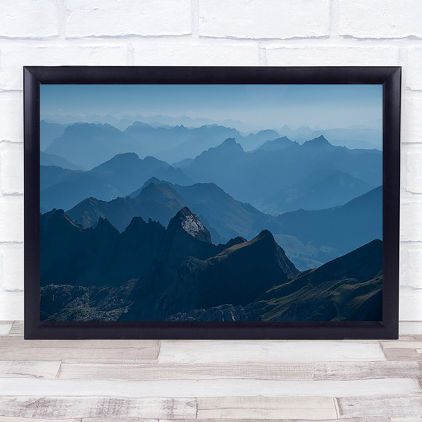 Alp stein Alps Mountains Switzerland Hiking Panorama Blue Horizon Wall Art Print