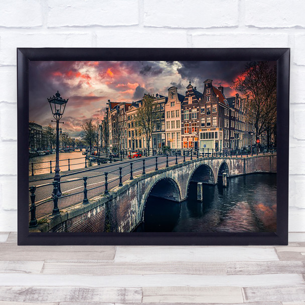 Amsterdam Architecture Bridge City Cityscape River Water Lamp Street Art Print