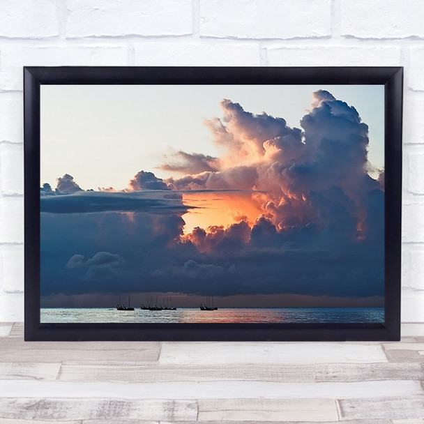 Anchored Boat Ocean Sea Sky Clouds Ship Anchor Storm Wall Art Print