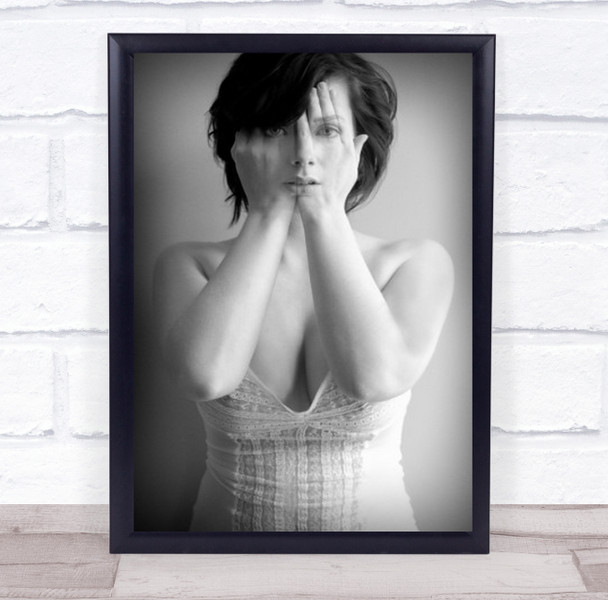 Fear Of Knowing Face Hands Woman Creative Edit B&W Ghost Portrait Wall Art Print