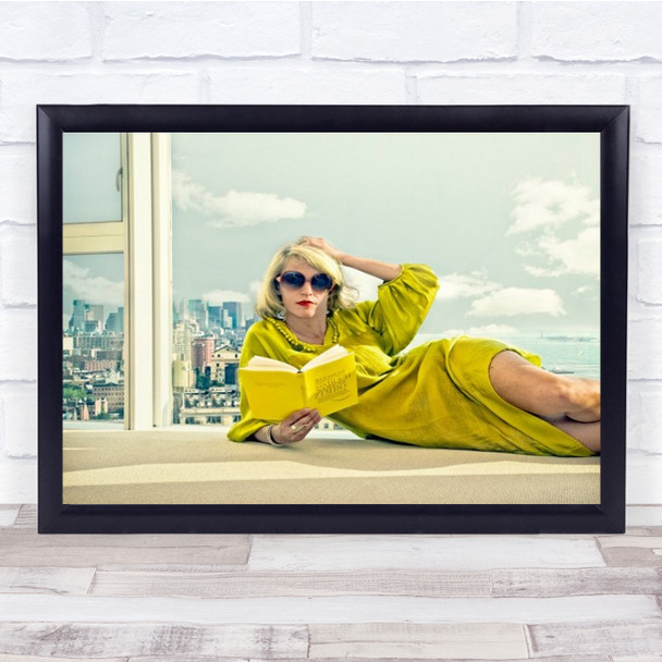 Yellow Dress Fashion Portrait Model Reading Book Window Cityscape Wall Art Print
