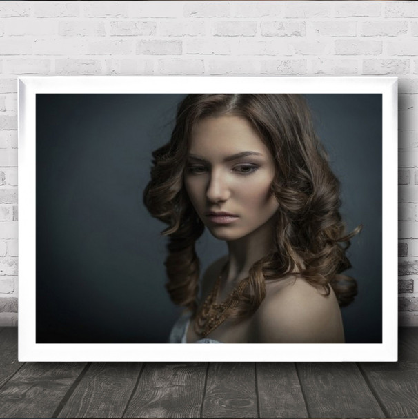 Portrait Model Hair Curl Curly Woman Person Mood Emotion Feeling Wall Art Print