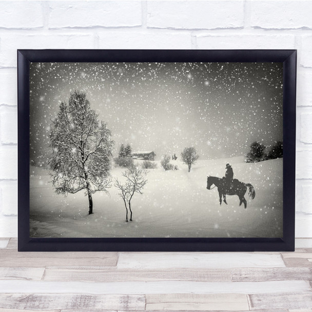 The Waiting Horse Cowboy Snow Winter Mountains Flims Bargis Wild Wall Art Print