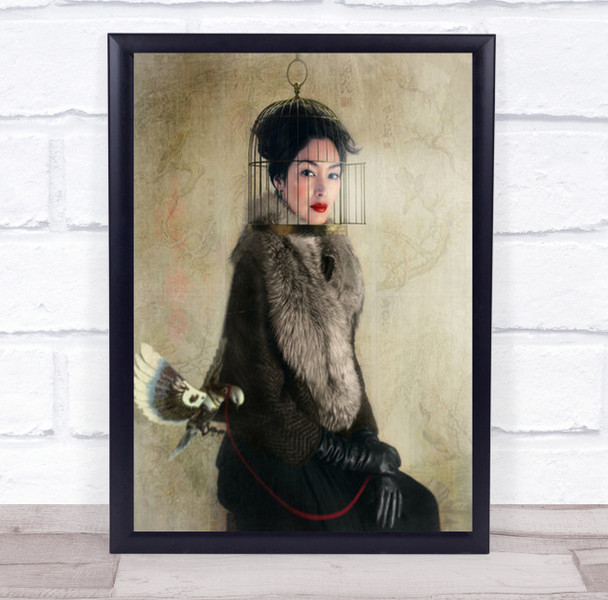 Cage Face Model Fur Bird Gloves Glove Texture Lady Trapped Trap Wall Art Print