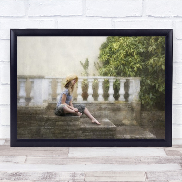 Waiting Portrait Full Body Woman Pillars Trees Mood Face Stairs Wall Art Print