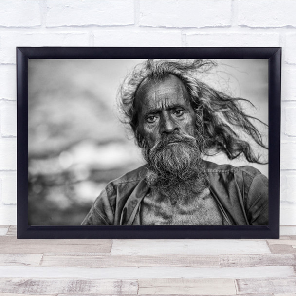 Wind Man Black-and-white Portrait Bnwportrait Portraits B&W Bnw Wall Art Print