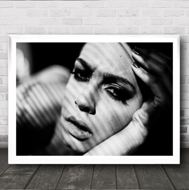 Sensuality Portrait Model B&W Face Stripes Blinds Woman Person Wall Art Print