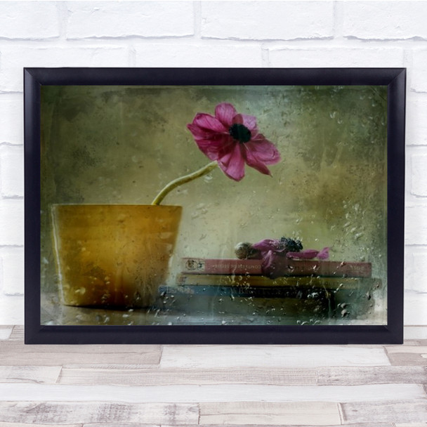 A Day To Stay At Home Still Life Flower Plant Pot Books Drops Wall Art Print