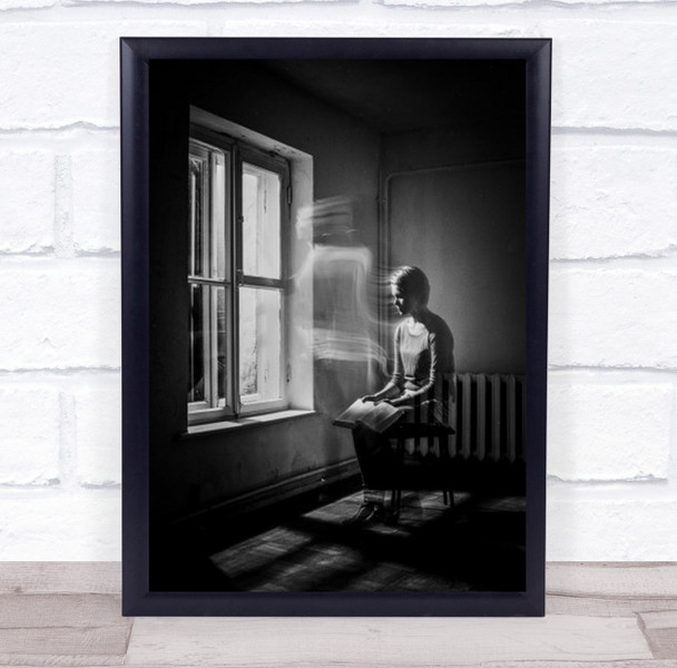 Book Read Reading Ghost Window Woman Chair Sit Sitting Motion Wall Art Print