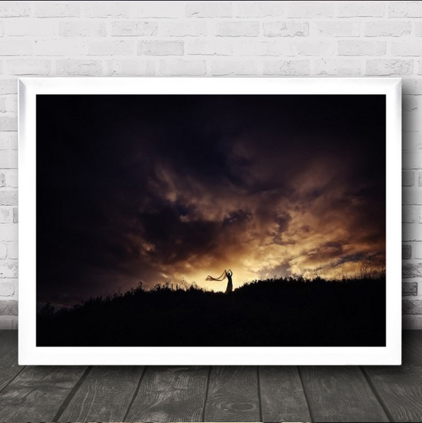 Forever Ireland Landscape Dark Silhouette Figure Blow Blowing Wall Art Print
