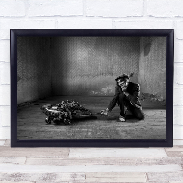 Give Me Back My Baby Crocodile Alligator B&W Hat Man Room Toy Wall Art Print