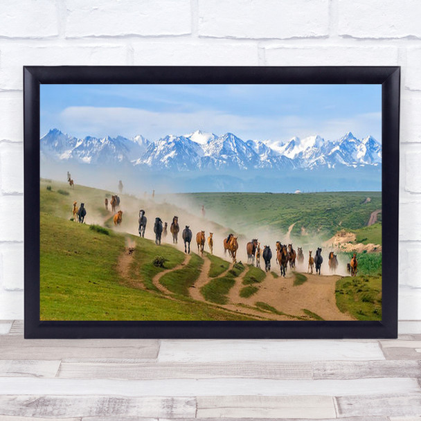 Pegasus Horses Xinjiang China Horse Pet Animals Mountain Landscape Art Print