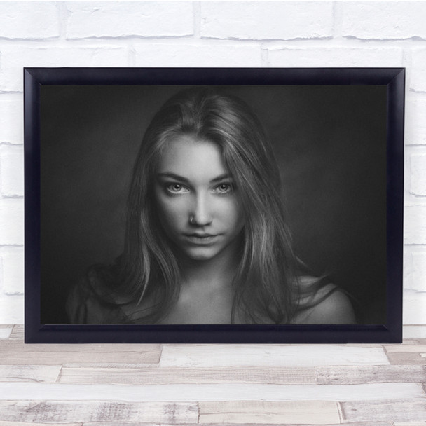 Ronnie Portrait Half Body Woman B&W Blackaamp;White Eyes Face Wall Art Print