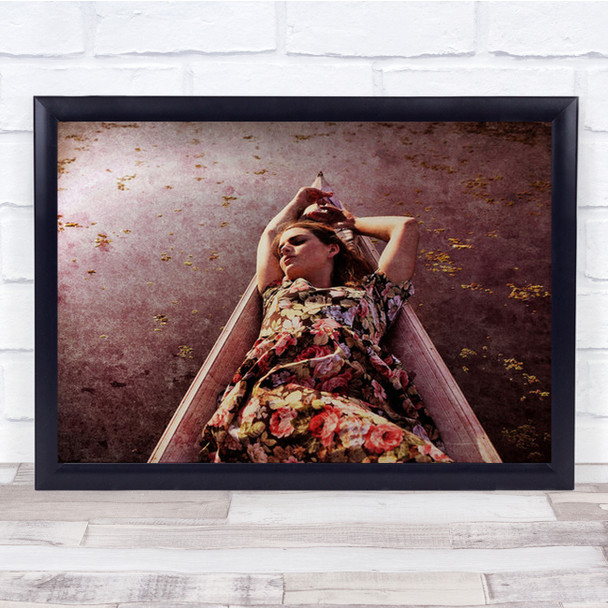 Evening On The Lake Creative Edit Portrait Boat Laying Dress Wall Art Print