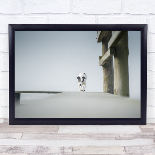 A Day At Seaside Landscape Dogs Animals Dog Beach Soft Blue Wall Art Print