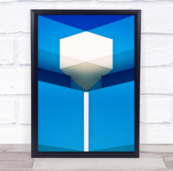 Blue White Split Geometry Symmetry Shapes Abstract Mirrored Wall Art Print