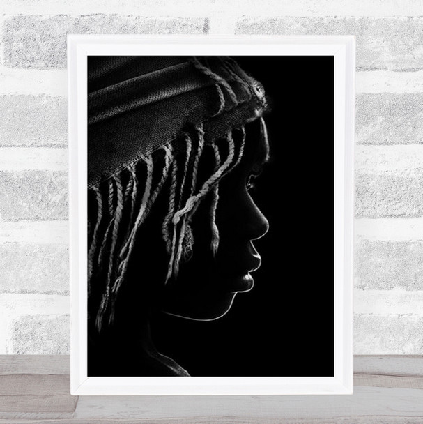 Outline Dark Low Key Low-Key B&W Portrait Scarf Veil Simple Wall Art Print