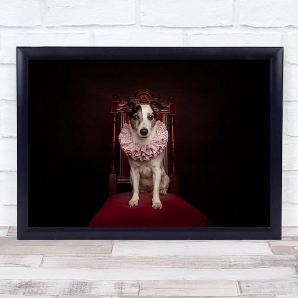The Queen Dogs Animals Dog Medieval Red Chair Vintage Retro Wall Art Print