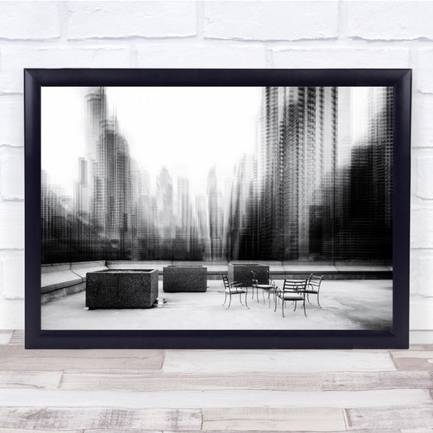 The Terrace City Abstract B&W Chair Chairs Rooftop Rooftops Wall Art Print
