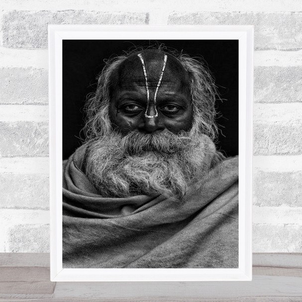 Indian Dark Face Portrait Man B&W Lackaamp;White Half Body Wall Art Print