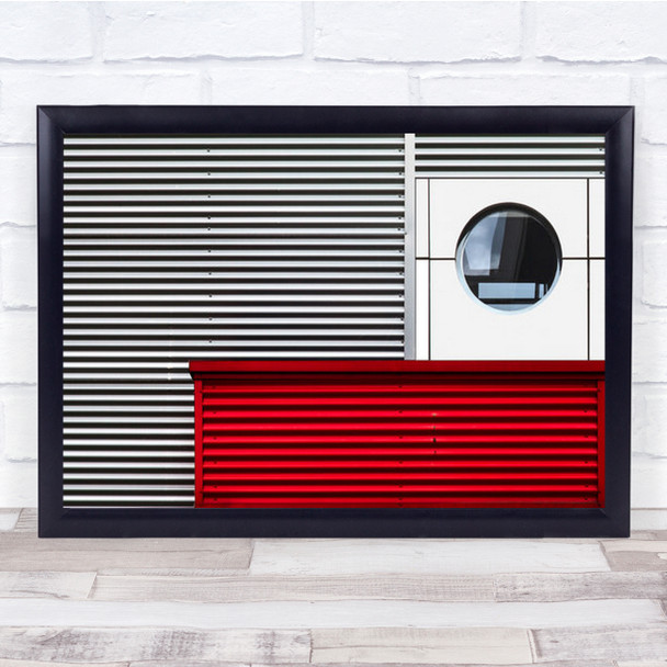 O A Lines Red Facade Stripes Window Circle Ring Corrugated Wall Art Print