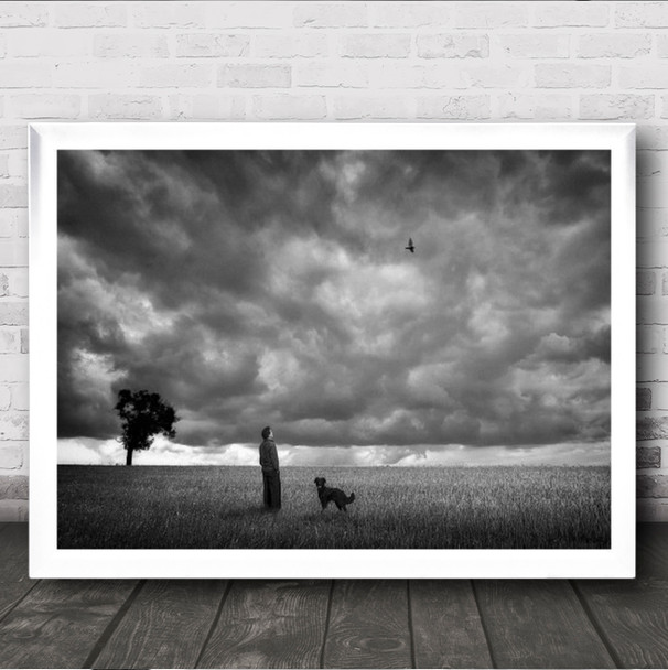 On The Country Silhouette Autumn Shadow Bird Dog Landscape Wall Art Print