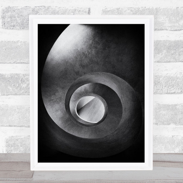 Spiral And Diagonal Architecture Concrete B&W Dark Low Key Wall Art Print