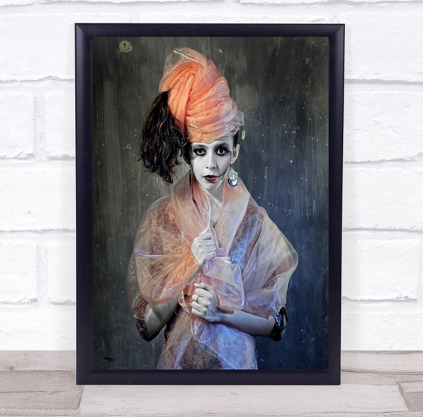 Portrait Half Body Woman Make Up Toned Blue Orange Fabric Wall Art Print