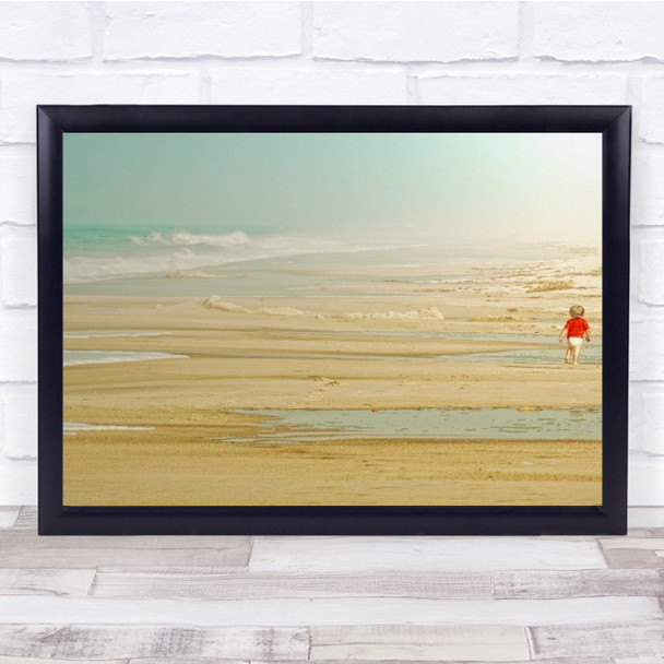 Young Beach Kid Boy Child Landscape Shore Sea Ocean Alone Wall Art Print