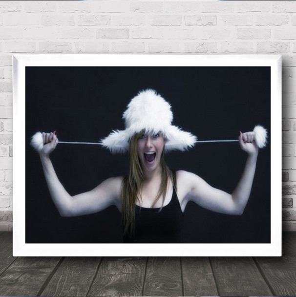 Barbara Portrait Half Body Woman Hair Hat Fur Ball White Wall Art Print