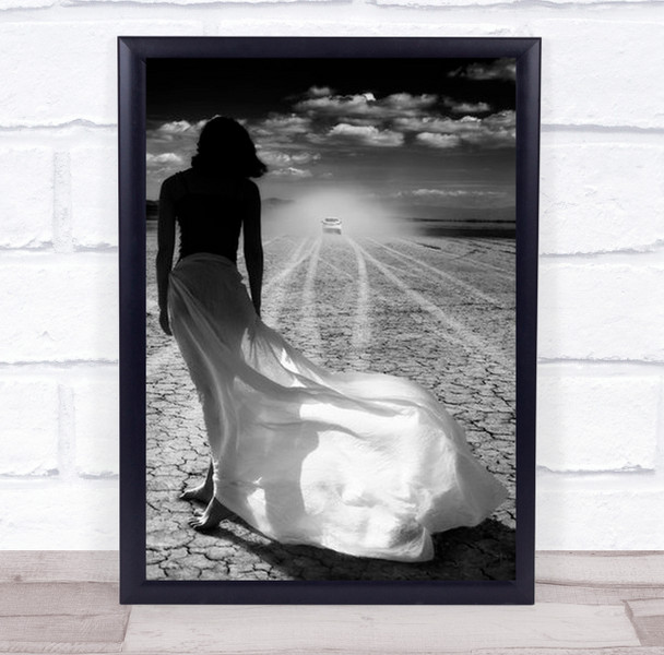 Left Behind Desert Car Dress Dust Clouds Woman Sad Leave Wall Art Print