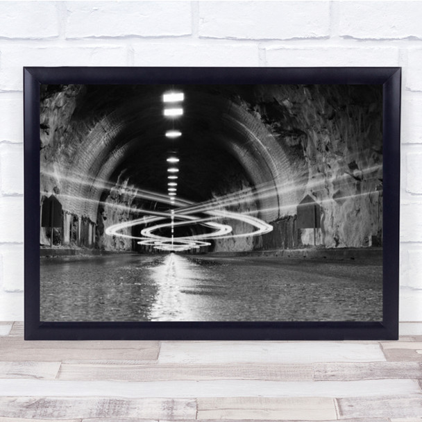 Lights Tunnel Light Streaks Black And White Architecture Wall Art Print