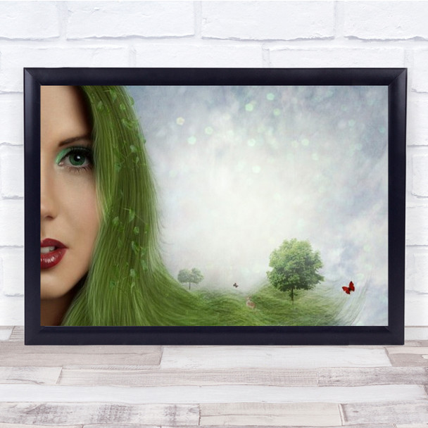 Mother Earth Surreal Composite Portrait Green Hair Face Wall Art Print