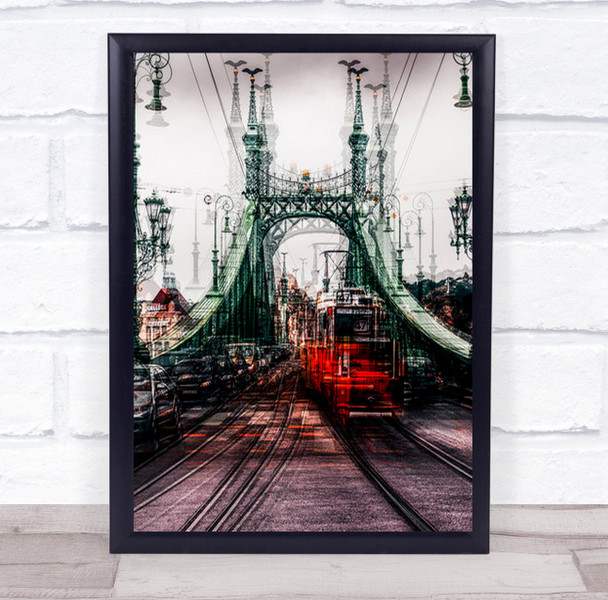 On The Tram Budapest Street Bridge Urban Transportation Wall Art Print