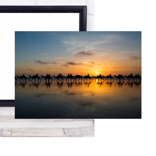 Sunset In Broome Camels Australia Beach Sand Camel Line Wall Art Print