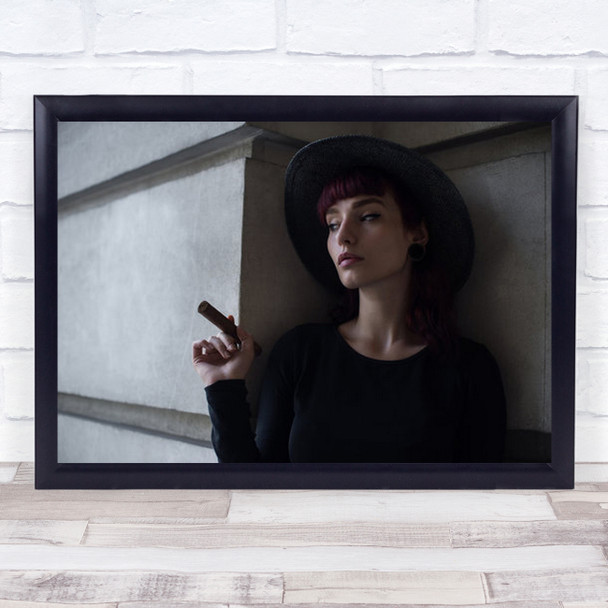 Cigar Smoking Hat Portrait Wall Woman Person Outside Smoker Art Print