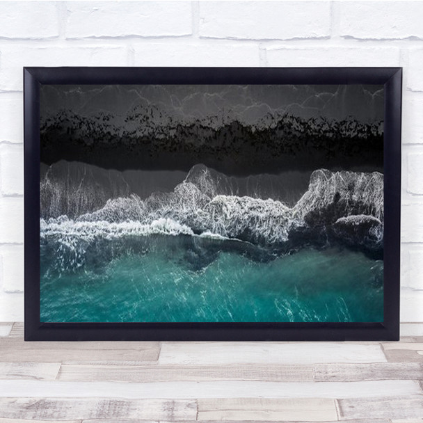 Black Beach Aerial Iceland Drone Water Ocean Atlantic Wall Art Print