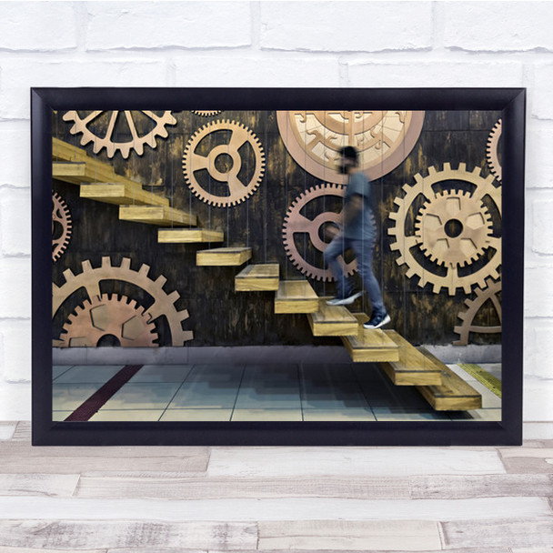 Cogs Wheels Citycenter Portain Moving Cycle Staircase Wall Art Print