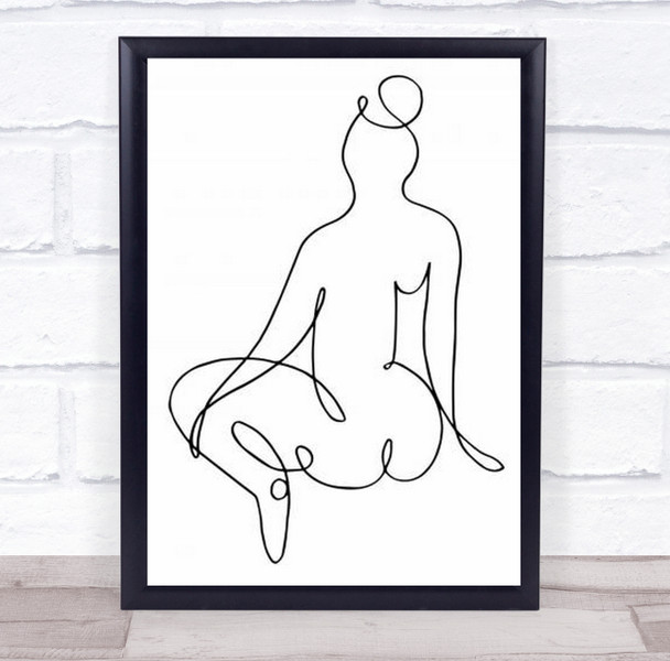 Nude Back Woman Illustration Line Art White Background Wall Print