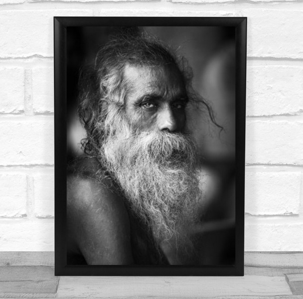 Sadhu India Portrait B&W Beard Old Man Documentary Wall Art Print