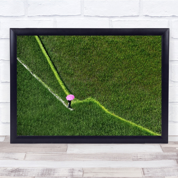 Blind Path Grass Lines Umbrella Pink Aerial Above Wall Art Print