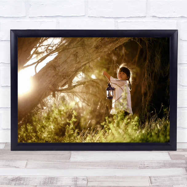 The Girl With Blue Lantern Children Kids Portrait Wall Art Print