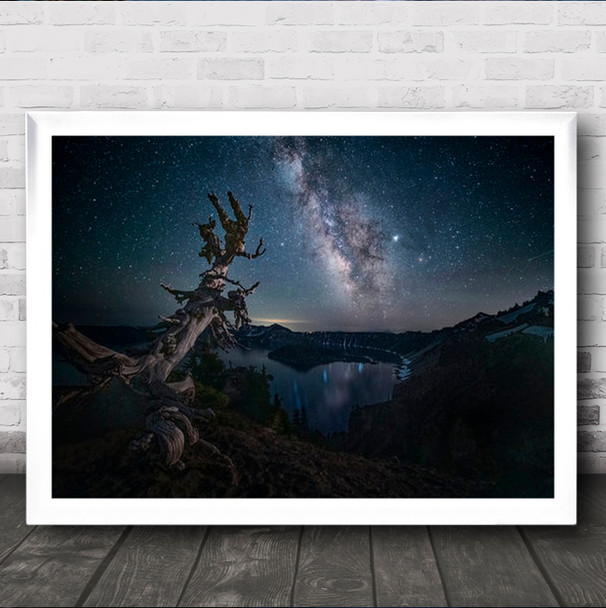 Milky Way Over Crater Lake Stars Night Mountains Wall Art Print
